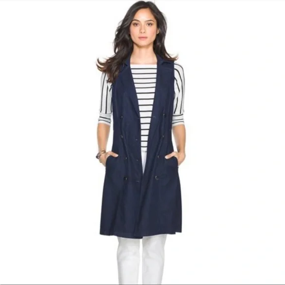 White House Black Market Denim Double Breasted Trench Mini Dress women’s CS - Picture 3 of 8